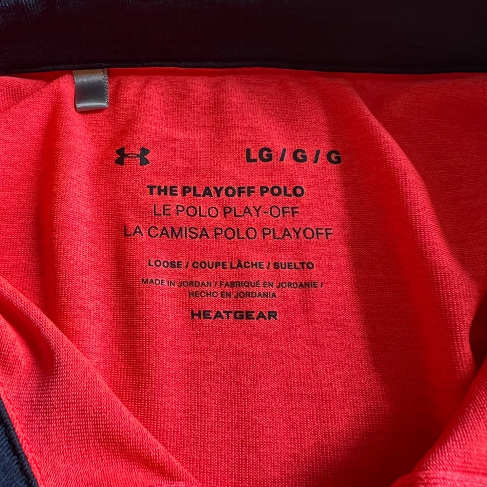 Under Armour polo, fluorescent red/orange, large, no snags - Picture 3 of 3